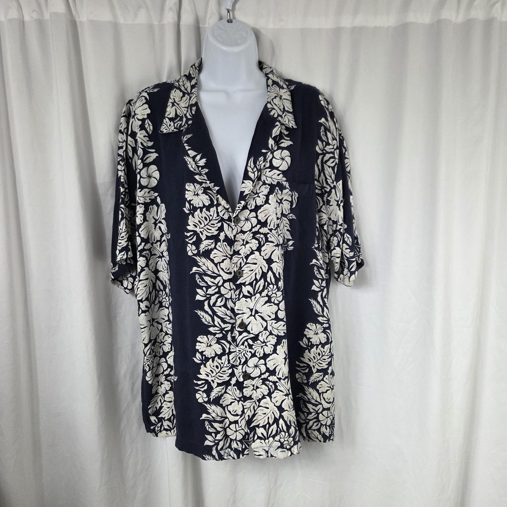 Vintage Pineapple Connection Shirt Mens Large Blue Floral Hawaiian Button Up